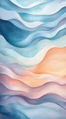 Serene Abstract Waves Hand-Painted Texture in Pastel Blues, Pinks, and Peach Tones