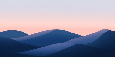Abstract Blue Mountain Ridges with Soft Pastel Sunrise Sky Background