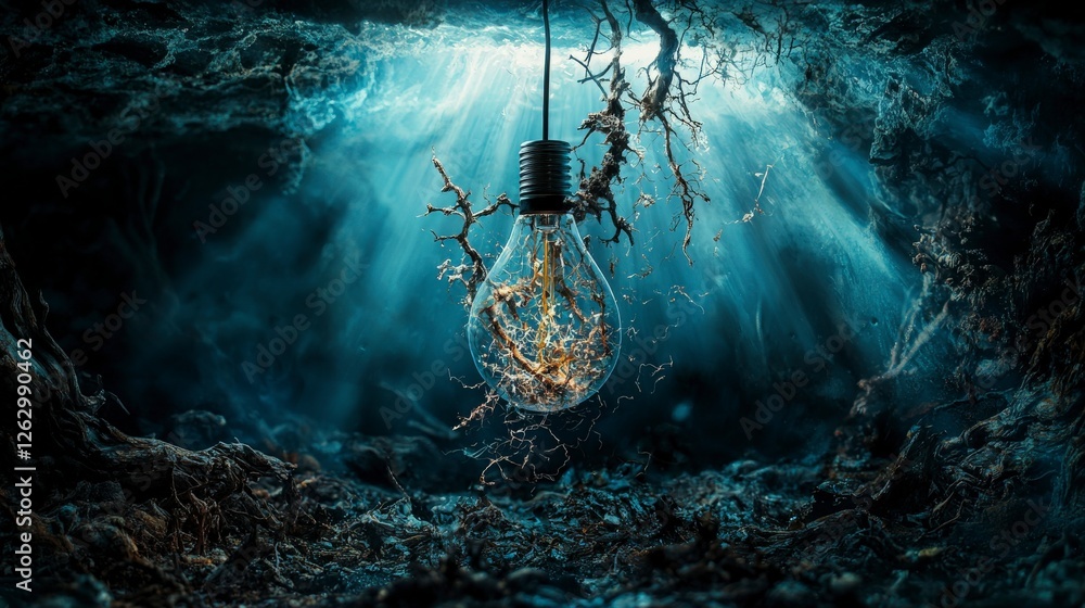 Poster Crumbling thoughts descend atmospheric enigma abstract setting mystical environment captivating view deep concept