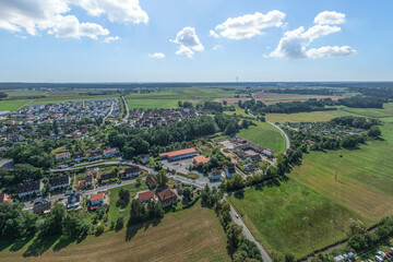 Ausblick von oben auf die Marktgemeinde Wilhermsdorf an der Zenn in Mittelfranken