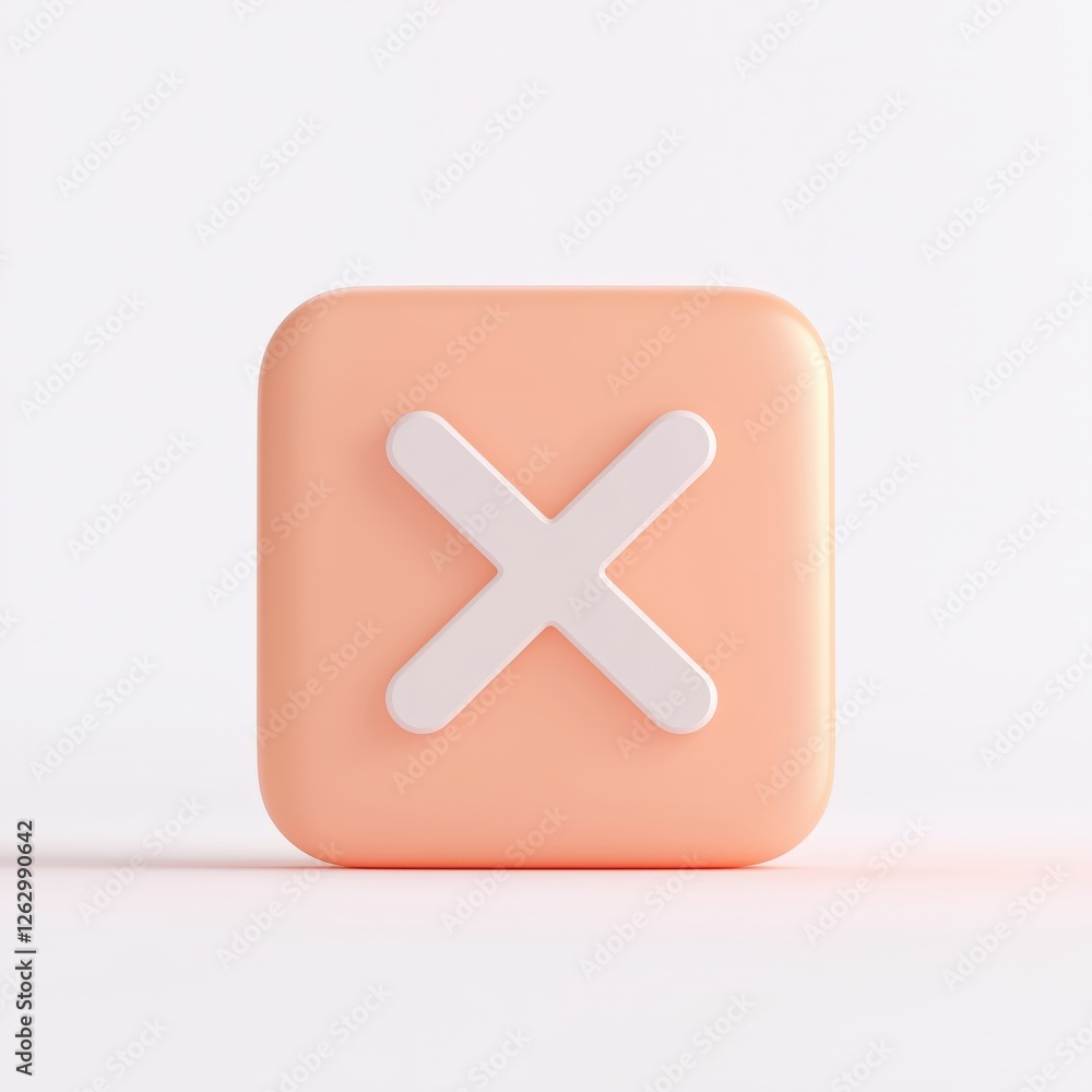 Aufkleber 3d white 'x' icon on a smooth peach-colored square background with soft shadows.
