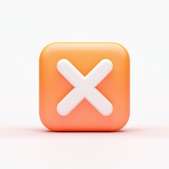 Obraz premium 3D orange square icon with a white 'X' symbol against a plain background.