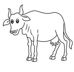 Cute cartoon hand drawn vector cow coloring page.