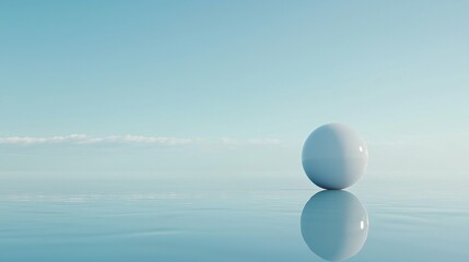 Serene Minimalist Design with White Sphere on Calm Water Surface