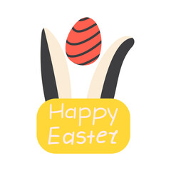 Happy Easter card with bunny ears. Vector hand draw design