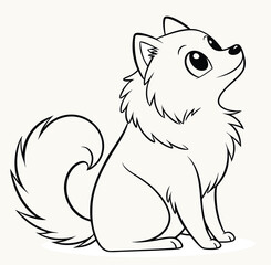 Adorable cute husky fluffy Pomeranian dog, American eskimo dog. hand drawn icon cartoon character line art vector illustration outline image