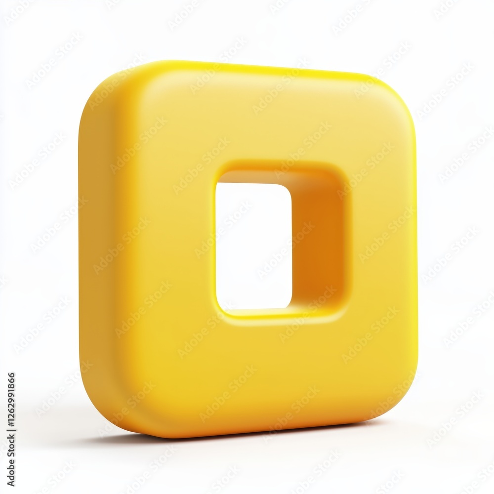 Poster 3d rendering of a modern, abstract yellow geometric shape with a hollow center on a white background