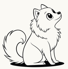 Adorable cute husky fluffy Pomeranian dog, American eskimo dog. hand drawn icon cartoon character line art vector illustration outline image