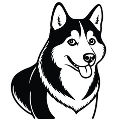 Adorable cute fluffy husky dog. hand drawn icon cartoon character line art vector illustration outline image