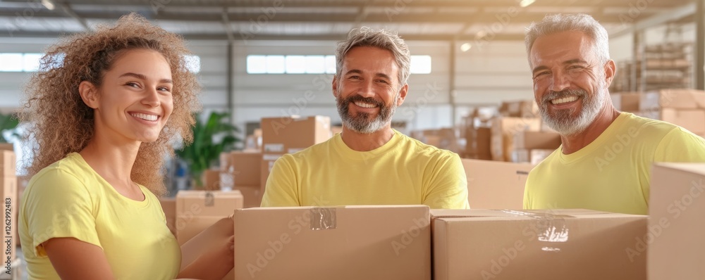 Poster efficient logistics observe a high-performing logistics team sorting ecommerce parcels in a distribu