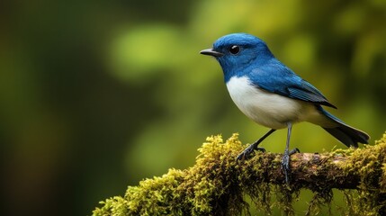 Obraz premium Vibrant Blue Bird on Mossy Branch