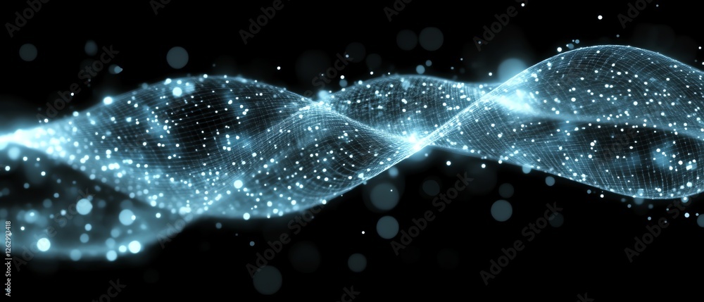 Poster abstract blue digital wave particle background flow glow mesh grid