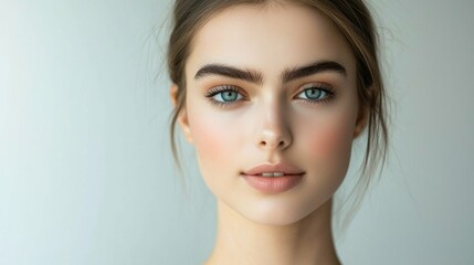 Naklejka premium Beautiful young woman with striking blue eyes and natural makeup