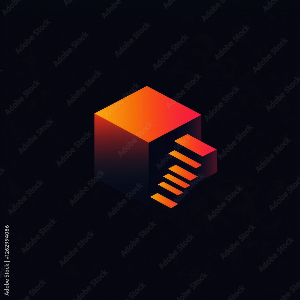 Aufkleber 3d cube design with gradient colors and stair illusion on a dark background.