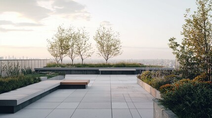 Modern Rooftop Garden with Minimalist Design and Scenic View
