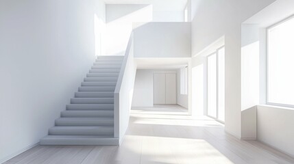 Bright Modern Interior with White Walls and Minimalist Staircase