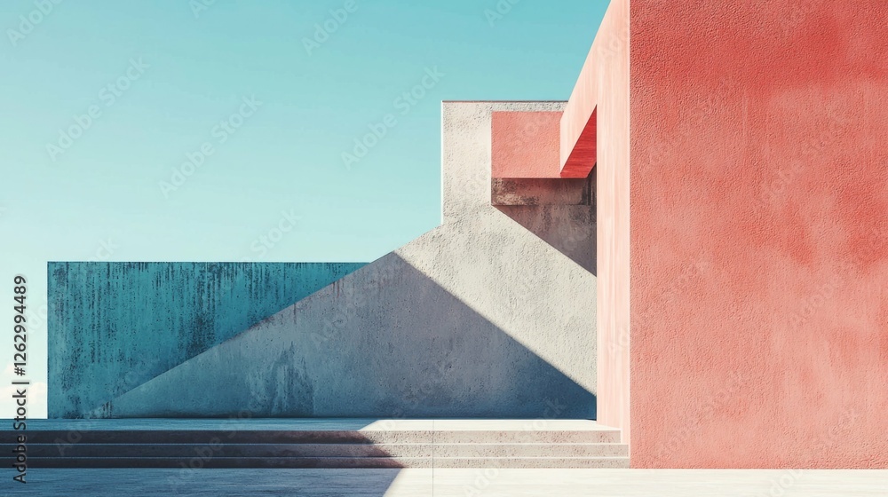 Poster modern architectural abstract with colorful walls and shadows