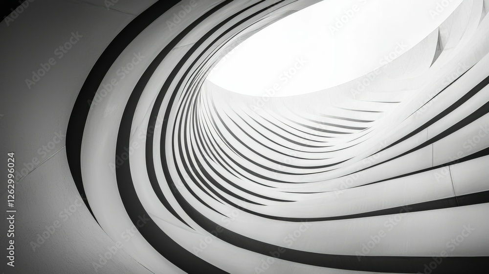 Poster abstract architectural spiral pattern in monochrome design