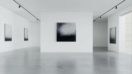 Modern Art Gallery Interior With Minimalist Black and White Artwork