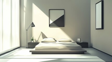 Minimalist bedroom design with modern light and shadow play