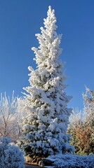 A majestic snow covered evergreen tree stands tall