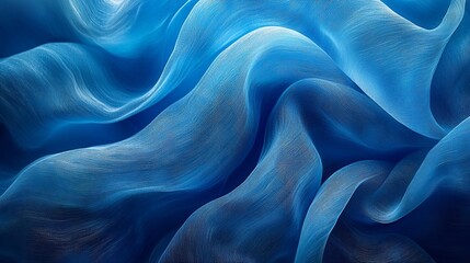 Obraz premium Blue silk fabric texture, draped waves, studio shot, background blur, textile design