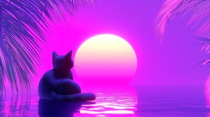 Stranded Companion, a black cat faces wild challenges on an island post-shipwreck, forming bonds with other lost animals in a vibrant, geometric pop art universe.