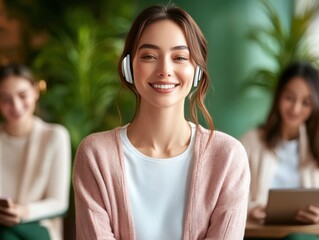 Visualize success with a Coworking team meeting with digital devices in a modern office This engaging image showcases a vibrant, collaborative workspace Observe focused professionals utilizing