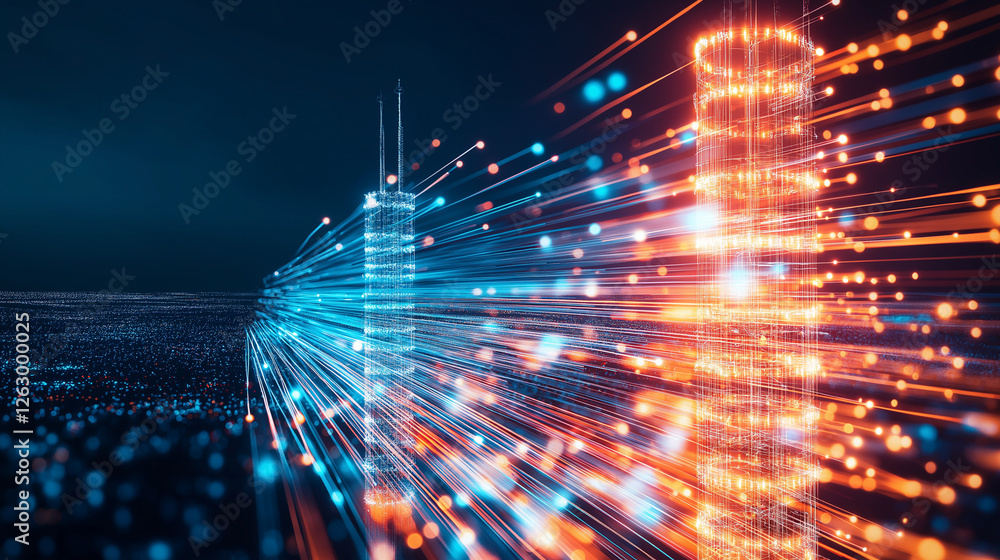 Poster cityscape of light: a vibrant, futuristic cityscape pulses with the energy of data streams flowing t