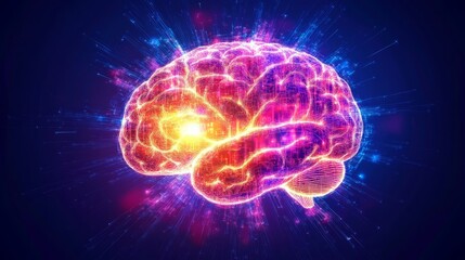 Brain Glowing With Digital Energy. Conceptual Image For AI, Neuroscience, And Innovation.