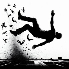 People falling in black & white