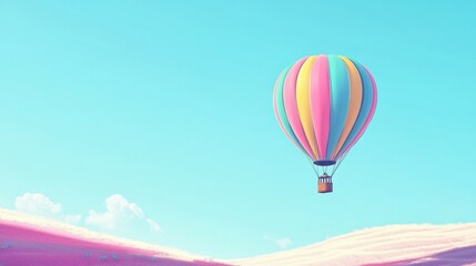 Fototapeta premium Dreamy Hot Air Balloon Flight over Pastel Landscape on a Clear Sky Day
