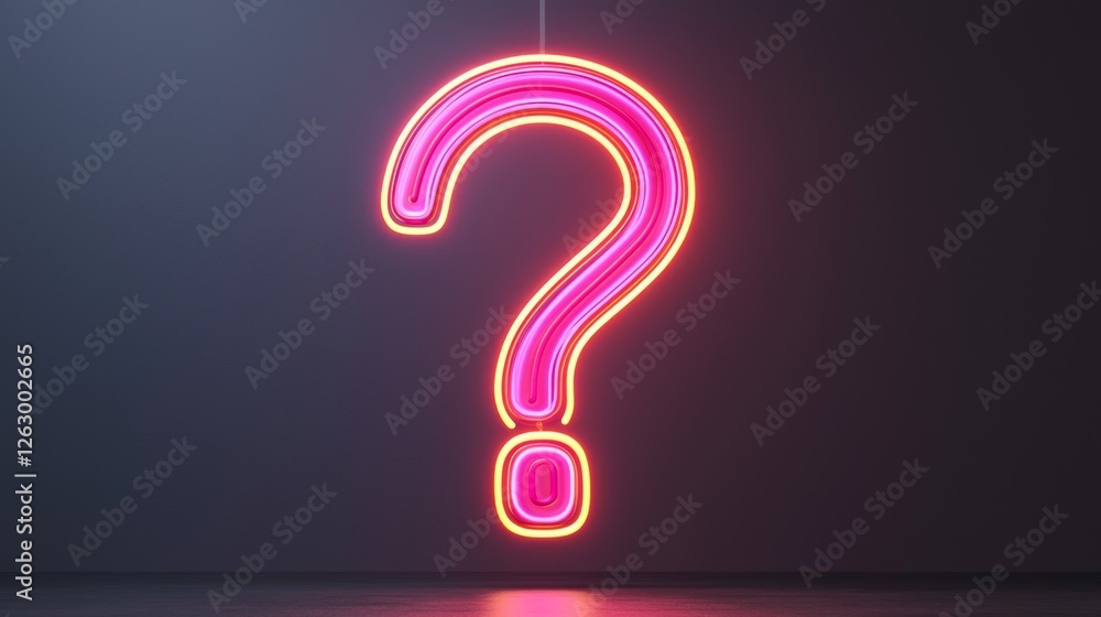 Poster a vibrant neon question mark sign illuminates a dark background, creating a striking contrast and an