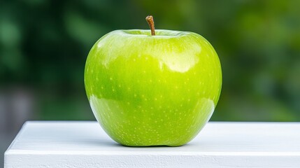 Juicy Green Apple With Water Droplets On Gray Surface