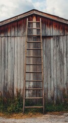 Naklejka premium Wooden Ladder Against Rustic Weathered Barn