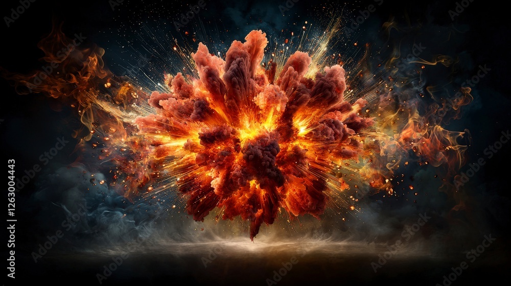 Poster vibrant abstract atmosphere explosive eruption of colorful petals in digital art close-up view