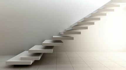 Fototapeta premium Modern Minimalist Staircase with Floating Steps and White Walls