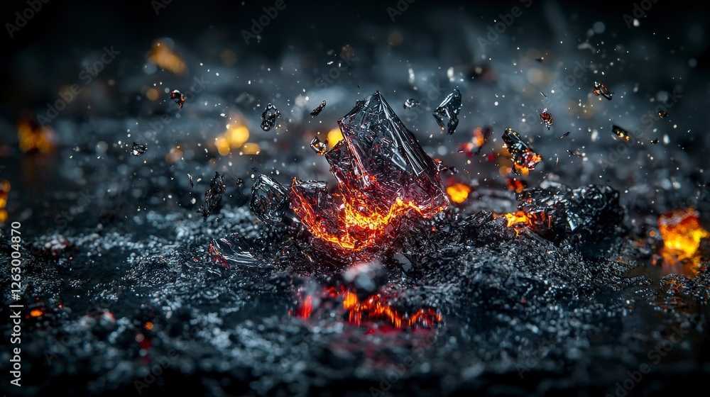 Poster rhythmic pulses of blackness consuming bright flames abstract art dark environment close-up view dyn