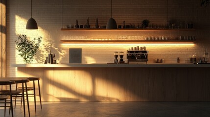 Serene Coffee Shop Interior with Natural Light and Warm Atmosphere