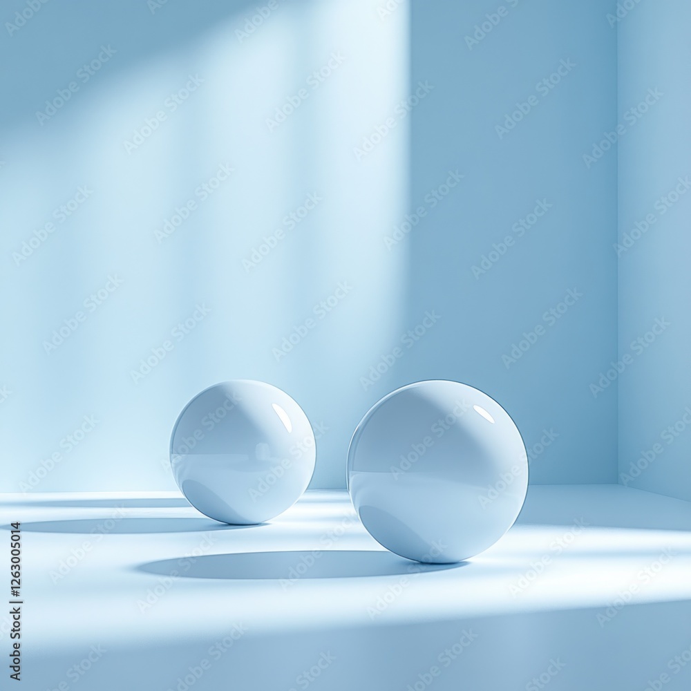 Poster minimalist 3d composition with floating semi-spheres for product presentation showcase