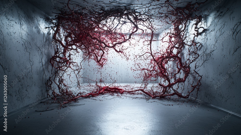 Poster fragile ribbons spattering in an abandoned urban space art installation a surreal perspective