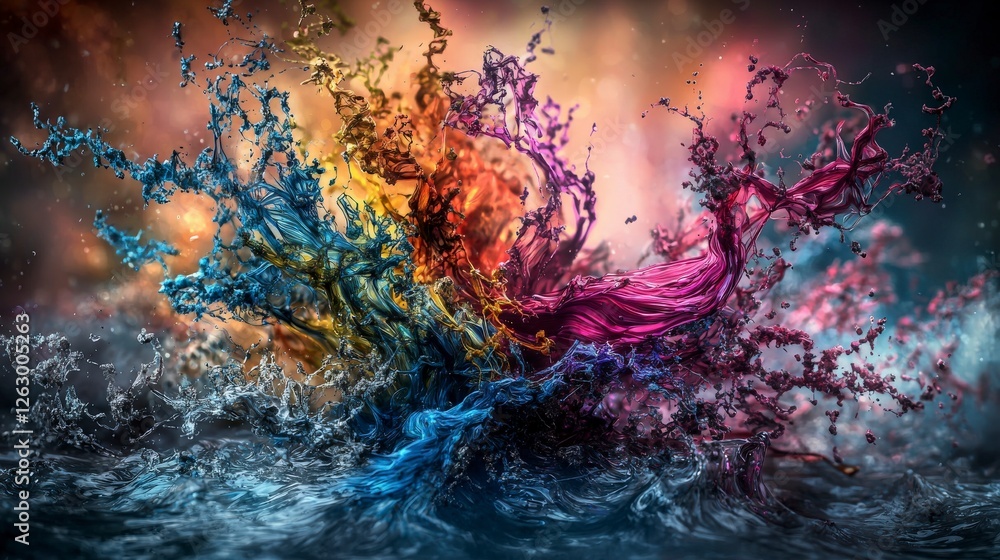 Poster chaotic color explosion creating ruins of dreams in a quake abstract art surreal environment dynamic