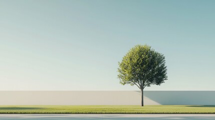 Obraz premium Lush Green Tree Against Minimalist Background with Clear Sky