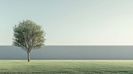 Solitary Tree Against Clear Sky and Minimalist Wall Background