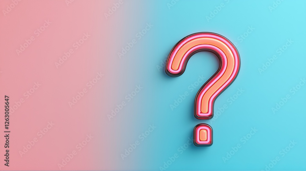 Poster a colorful graphic featuring a large question mark symbol on a gradient background of pink and blue.