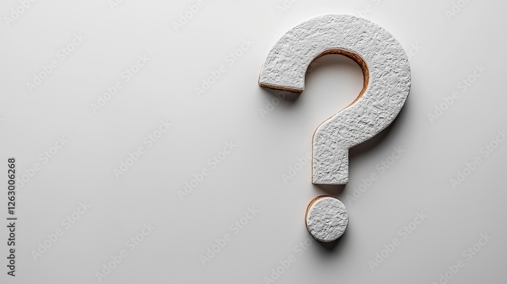 Poster a textured question mark symbolizing inquiry and curiosity, set against a minimalistic background.