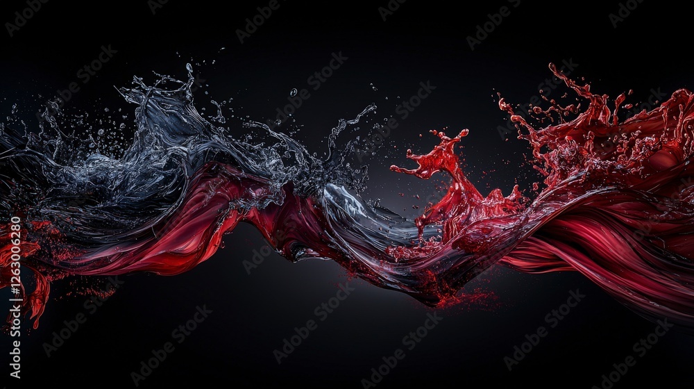 Poster dynamic waves of black and red liquid a close-up of fluidity in an abstract art studio setting