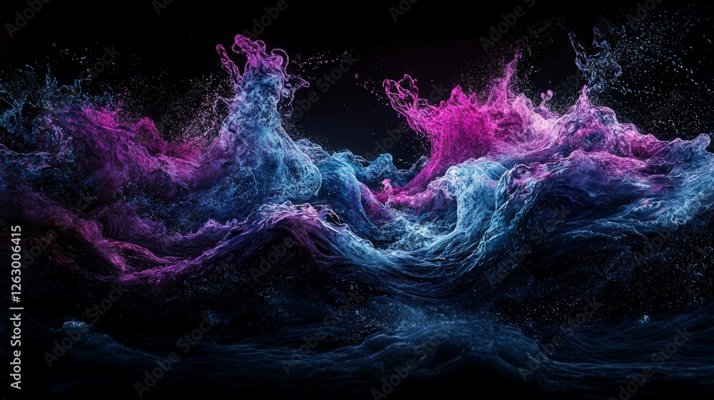 Poster shaking waves of blackness coloring the surface of the ocean abstract art digital art dark environme
