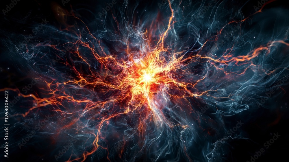 Poster dynamic energy explosion cosmic space digital art abstract universe close-up vibrant energy waves