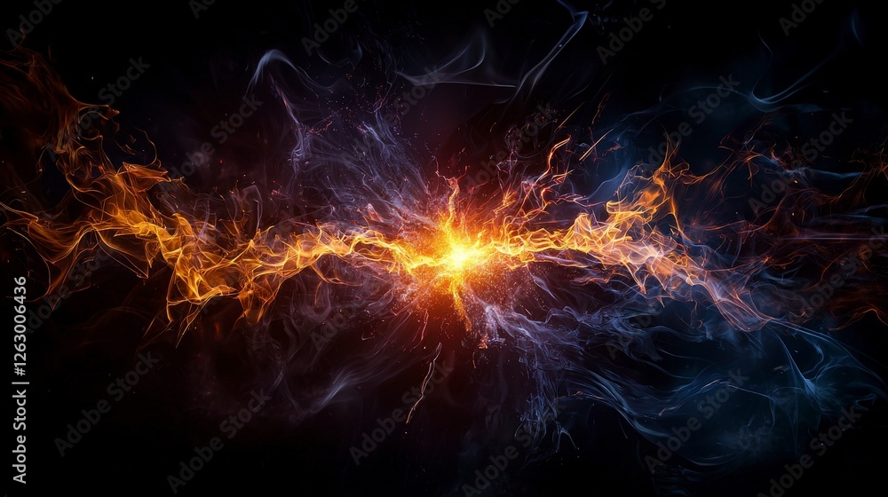 Poster Dynamic energy waves surging through the dark void abstract art digital design cosmic environment close-up view